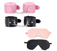 4Pcs Blindfold and Hand Cuff Sets, Pink and Black Fluffy Handcuffs, Valentine's Day Gift Role Playing Handcuffs Eye Mask Props, Suitable for Theme Parties and Stage Performances