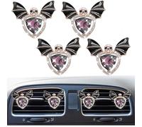 4Pcs Bling Bat Skull Head Car Air Freshener Vent Clips, Rhinestone Auto Diffuser Outlet Clip, Car Dashboard Air Vent Trim Clip, Universal Vehicle Interior Decoration Accessories (Wine Red)