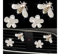 4Pcs Bling Bee Flower Air Vent Clips, Crystal Daisy Car Fresheners, Diffuser With Rhinestone Decoration, Interior Accessories for Women (Bee & Daisy)