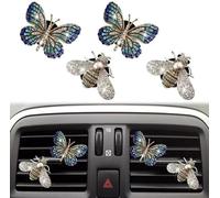 4Pcs Bling Butterfly Air Vent Clips, Crystal Bee Car Air Fresheners Vent Clips Car Diffuser Vent Clip Diamond Decoration Cute Interior Decor Bling Accessories for Women