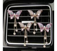 4Pcs Bling Butterfly Air Vent Clips - Diamond Pearl Pendant Car Aromatherapy Fresheners, Cute Interior Decor Accessories for Women