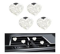 4PCS Bling Car Vent Clips with Rhinestone,Cute Heart Air Vent Clips for Interior Decorating,Shiny Air Vent Clips Car Accessories as Birthday Gifts for Women & Girls (White)