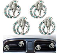 4PCS Bling Cobra Auto Air Freshener Vent Clip, Alloy Rhinestone Vent Clips Car Accessories,Auto Vehicle Auto Interior Decorations Badges Adapt for Women Man (White)