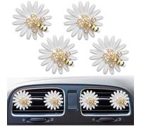 4Pcs Bling Crystal Cute Daisy Bee Car Air Vent Clips,Rhinestone Auto Air Conditioning Outlet, Air Freshener Diffuser Charm,Car Interior Decoration Accessory for Women (White)
