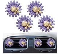 4Pcs Bling Crystal Cute Daisy Bee Car Air Vent Clips,Rhinestone Auto Air Conditioning Outlet, Air Freshener Diffuser Charm,Car Interior Decoration Accessory for Women (Purple)