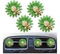 4Pcs Bling Crystal Cute Daisy Bee Car Air Vent Clips,Rhinestone Auto Air Conditioning Outlet, Air Freshener Diffuser Charm,Car Interior Decoration Accessory for Women (Green)