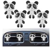 4Pcs Bling Crystal Cute Panda Car Air Vent Clips,Rhinestone Auto Air Conditioning Outlet, Air Freshener Diffuser Charm,Car Interior Decoration Accessory for Women