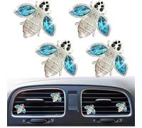 4PCS Bling Crystal Rhinestone Bee Car Air Freshener Vent Clip Cute Aromatherapy Diffuser Interior Decoration Charm Accessories (Blue)
