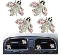 4PCS Bling Crystal Rhinestone Bee Car Air Freshener Vent Clip Cute Aromatherapy Diffuser Interior Decoration Charm Accessories (Pink)
