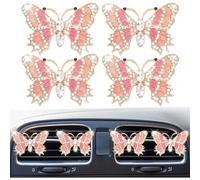4Pcs Bling Cute Butterfly Car Air Vent Clips,Rhinestone Auto Air Conditioning Outlet, Air Freshener Diffuser Charm,Car Interior Decoration Accessory for Women (Pink)