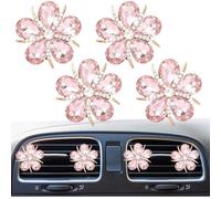 4Pcs Bling Cute Daisy Flower Car Air Vent Clips,Rhinestone Auto Air Conditioning Outlet, Air Freshener Diffuser Charm,Car Interior Decoration Accessory for Women (Pink)