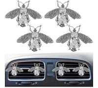 4Pcs Bling Cute Gem Bees Car Air Vent Clips,Auto Air Conditioning Outlet, Air Freshener Diffuser Charm,Car Interior Decoration Accessory for Women (Grey)