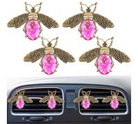 4Pcs Bling Cute Gem Bees Car Air Vent Clips,Auto Air Conditioning Outlet, Air Freshener Diffuser Charm,Car Interior Decoration Accessory for Women (Rose Red)