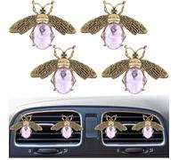 4Pcs Bling Cute Gem Bees Car Air Vent Clips,Auto Air Conditioning Outlet, Air Freshener Diffuser Charm,Car Interior Decoration Accessory for Women (Purple)