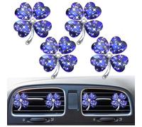4Pcs Bling Cute Gemstone Four-Leaf Clover Car Air Vent Clips,Auto Air Conditioning Outlet, Air Freshener Diffuser Charm,Car Interior Decoration Accessory for Women (Sapphire Blue)