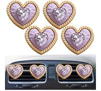 4Pcs Bling Cute Heart Gem Car Air Vent Clips,Shining Auto Air Conditioning Outlet, Air Freshener Diffuser Charm,Car Interior Decoration Accessory for Women (Purple)