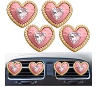 4Pcs Bling Cute Heart Gem Car Air Vent Clips,Shining Auto Air Conditioning Outlet, Air Freshener Diffuser Charm,Car Interior Decoration Accessory for Women (Pink)