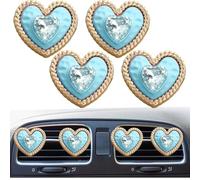 4Pcs Bling Cute Heart Gem Car Air Vent Clips,Shining Auto Air Conditioning Outlet, Air Freshener Diffuser Charm,Car Interior Decoration Accessory for Women (Light Blue)