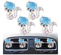 4Pcs Bling Cute Jewel Fox Car Air Vent Clips,Rhinestone Auto Air Conditioning Outlet, Air Freshener Diffuser Charm,Car Interior Decoration Accessory for Women (Blue)