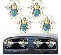 4Pcs Bling Cute Pearl Bees Car Air Vent Clips,Rhinestone Auto Air Conditioning Outlet, Air Freshener Diffuser Charm,Car Interior Decoration Accessory for Women (Blue)