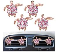 4Pcs Bling Cute Sea Turtle Car Air Vent Clips,Crystal Rhinestone Auto Air Conditioning Outlet, Air Freshener Diffuser Charm,Car Interior Decoration Accessory for Women (Pink)