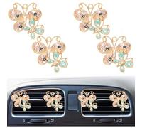 4Pcs Bling Cute Sparkling Butterfly Car Air Vent Clips,Rhinestone Auto Air Conditioning Outlet, Air Freshener Diffuser Charm,Car Interior Decoration Accessory for Women
