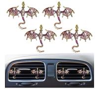 4Pcs Bling Dragon Air Vent Clips Car Air Freshener Car Accessories Enamel Fire Dragon Wyvern Vent Clips Refillable Auto Essential Oil Outlet Gothic Car Decor (Purple)