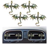 4Pcs Bling Dragon Air Vent Clips Car Air Freshener Car Accessories Enamel Fire Dragon Wyvern Vent Clips Refillable Auto Essential Oil Outlet Gothic Car Decor (Black Green)