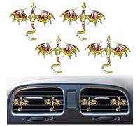 4Pcs Bling Dragon Air Vent Clips Car Air Freshener Car Accessories Enamel Fire Dragon Wyvern Vent Clips Refillable Auto Essential Oil Outlet Gothic Car Decor (Red Yellow)
