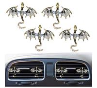 4Pcs Bling Dragon Air Vent Clips Car Air Freshener Car Accessories Enamel Fire Dragon Wyvern Vent Clips Refillable Auto Essential Oil Outlet Gothic Car Decor (Black Grey)