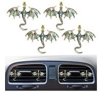 4Pcs Bling Dragon Air Vent Clips Car Air Freshener Car Accessories Enamel Fire Dragon Wyvern Vent Clips Refillable Auto Essential Oil Outlet Gothic Car Decor (Green Yellow)