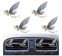 4Pcs Bling Dragonfly Air Vent Clips, Cute Crystal Car Air Fresheners Vent Clips, Rhinestone Diamond Auto Diffuser Vent Clip for Women Girls, Car Interior Decor Accessories (Blue)