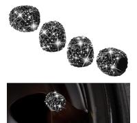 4Pcs Bling Dust Caps for Car Tyres,Tire Valve Stem Caps,Crystal Rhinestone Car Tire Valve Caps,Sparkly Wheel Cap Stem Covers for Truck,SUV, Motorcycles,Bike,Diamond Car Accessories for Women (Black)