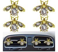 4Pcs Bling Sparkling Cute Gem Bees Car Air Vent Clips,Rhinestone Auto Air Conditioning Outlet, Air Freshener Diffuser Charm,Car Interior Decoration Accessory for Women (Grey)