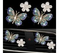 4Pcs Blue Bling Butterfly Air Vent Clips,Crystal Daisy Car Fresheners and Rhinestone Decor,Diamond Flower Diffuser, Women's Car Interior Accessories