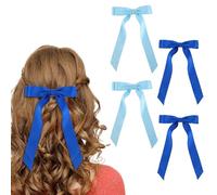 4pcs Blue Bow Clips, Stylish Satin Bows Clips with Long Tail Gorgeous Hair Decor Accessories Suitable for Women Girls Toddlers Teen Prom & Wedding