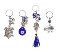 4Pcs Blue Evil Eye Keyring, Good Luck Elephant Hand Anxiety Calming Key Chain for Women Men Daily Use