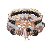 4Pcs Bohemian Stackable Beaded Bracelets Set for Women, Multilayer Stretch Crystal Glass Stone Bangle Boho Beach Vacation Jewelry, Colorful Beaded Bracelet Stack Holiday Gift for Her, M, Glass, no