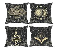 4Pcs Boho Pillow Covers 18x18 Inch, Zipper Gothic Sun Moon Tarot Themed Square Decorative Pillow Covers for Couch Sofa Living Room, Style 1, Boho