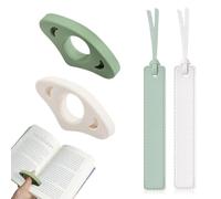 4Pcs Book Page Holder Set, 2Pcs Breathable Silicone Thumb Book Page Holder and 2Pcs Leather Bookmark, Classic Stitched Bookmark with Leather Rope, Reading Accessories for Book Lovers, Readers