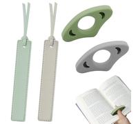 4Pcs Book Page Holder Set, 2Pcs Silicone Thumb Book Page Holder with 2Pcs Leather Bookmark - Hands-Free for Reading, Ergonomic Clip for Books, Assist Reading While Cooking or at Coffee Shop