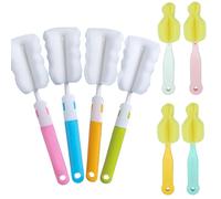 4PCS Bottle Brush+ 4 PCS Nipple Brush Sponge Baby Bottle Brushes Milk Bottle Nipple Cleaner Set Cup Scrubber Brush Portable Long Handle Water Bottle Cleaner Brush (4 PCS+4 Nipple Brush)