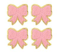 4pcs Bow Patches, Pink Embroidered Iron On Patches Bow Gold Sparkling Sewing Patch Sticker Cute Decorative Applique for Clothes Jeans Jacket Coat Hat Bag Backpack T-Shirt DIY Accessories