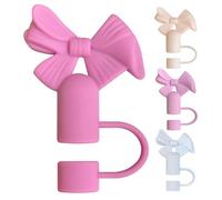4pcs Bow Straw Covers Silicone Caps for Tumbler Straws, Dustproof | Easy to Remove, Prevents Dirt and Impurities, Home or School Use, Deep Pink, Pink, Light Blue, White