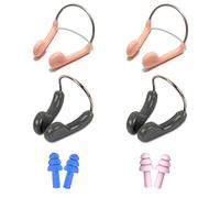 4pcs Boxed Swimming Nose Clips with 2 Pairs of Earplugs, Waterproof Nose Clips, Nose and Ear Protectors, Noise Cancelling Earplugs, Swimming Accessories for Swimming, Diving (Skin Color, Blue Black)