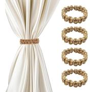 4Pcs Braided Curtain Tie Backs, Boho Curtain Tiebacks, Handmade Cotton Linen Rustic Style Curtain Ties, Elegant & Durable Tie Backs for Curtains, Perfect for Thin & Thick Home Window Drapes (Khaki)