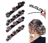 4Pcs Braided Hair Clips Duck Bill Clips Small Barrettes For Women Thin Hair Sparkling Crystal Stone Braided Hair Clips Rhinestone Shiny Elegant Hair Styling Duck Bill Clips