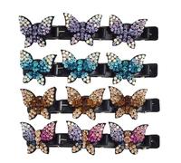 4pcs Braided Hair Clips, Sparkling Crystal Stone Braided Hair Clips with 3 Butterflies, Shiny Rhinestone Hair Clip for Womens Girls, Fashion Duckbill Clips Hair Styling Accessories