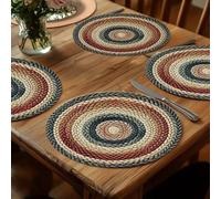 4Pcs Braided Round Table Placemats,Rustic Lodge Decor,Multicolor Table Accessories,Rich Colors,Easy to Clean,Durable and Protects Furniture