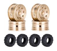 4PCS Brass 0.7'' SCX30 Wheels Sets with Rubber Tires Sponge Insert for AXIAL SCX30 Ford Bronco 4X4 SCX30 Jeep Wrangler JLU 4X4 RC Crawler Car Upgrade Parts (6 Holes)